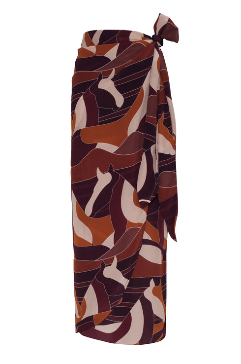 Mapara Crepe Chine Skirt / Purple Horses